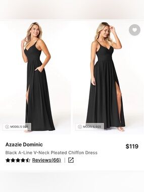 Azazie Dominic Black A-Line V-Neck Pleated Chiffon Sleeveless Dress Size A10